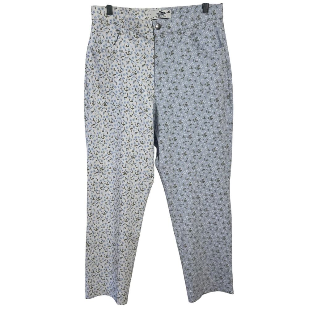 Hollister Cottagecore Soft Girl Stretch Floral Tapered Pant Women L Blue/White